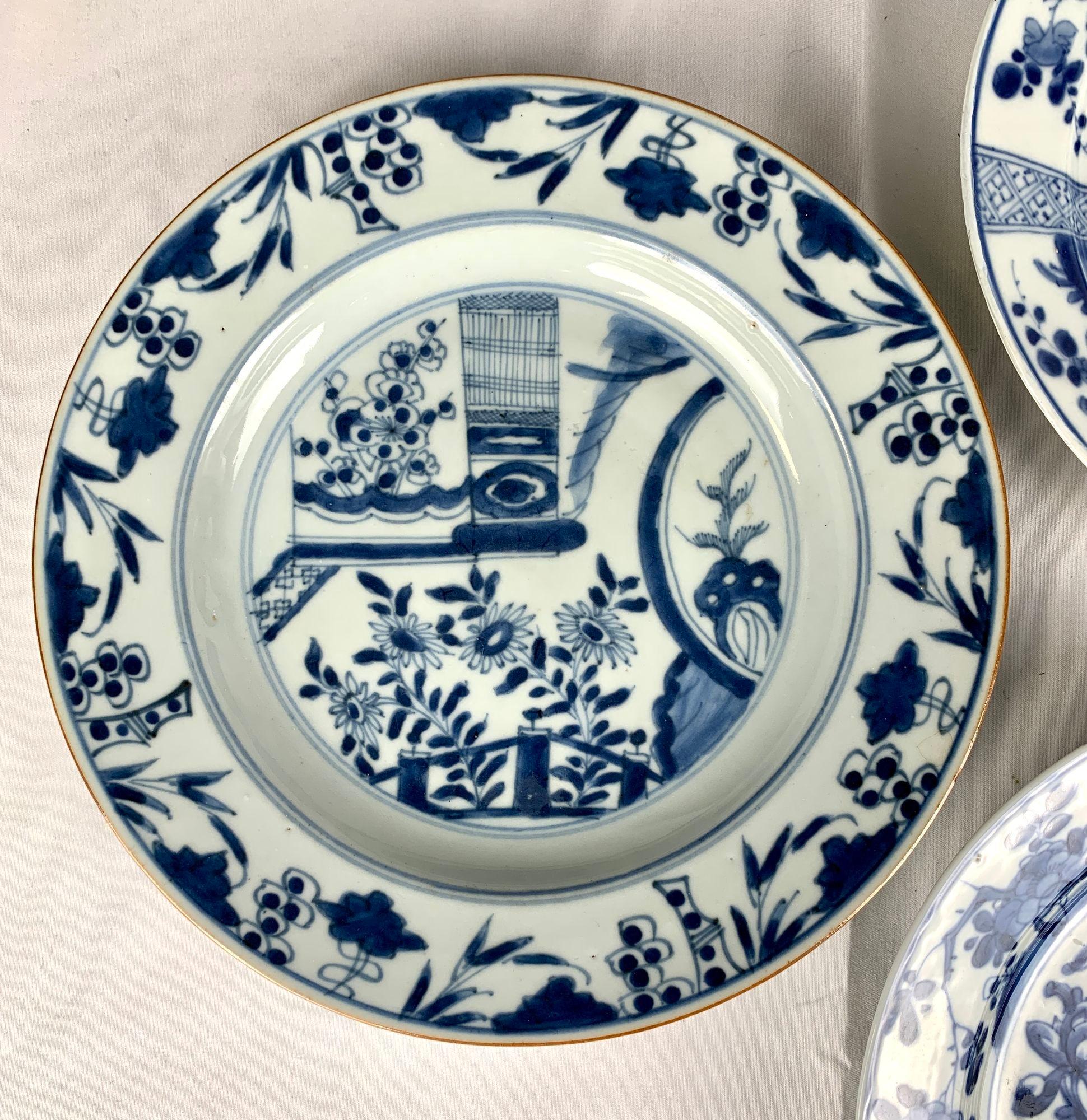 Made in the Qianlong Era circa 1770, these remarkable Chinese blue and white porcelain dishes were hand painted in an exquisite combination of soft and deep cobalt blues.
The pure white porcelain base is covered with a glaze of a slightly blueish