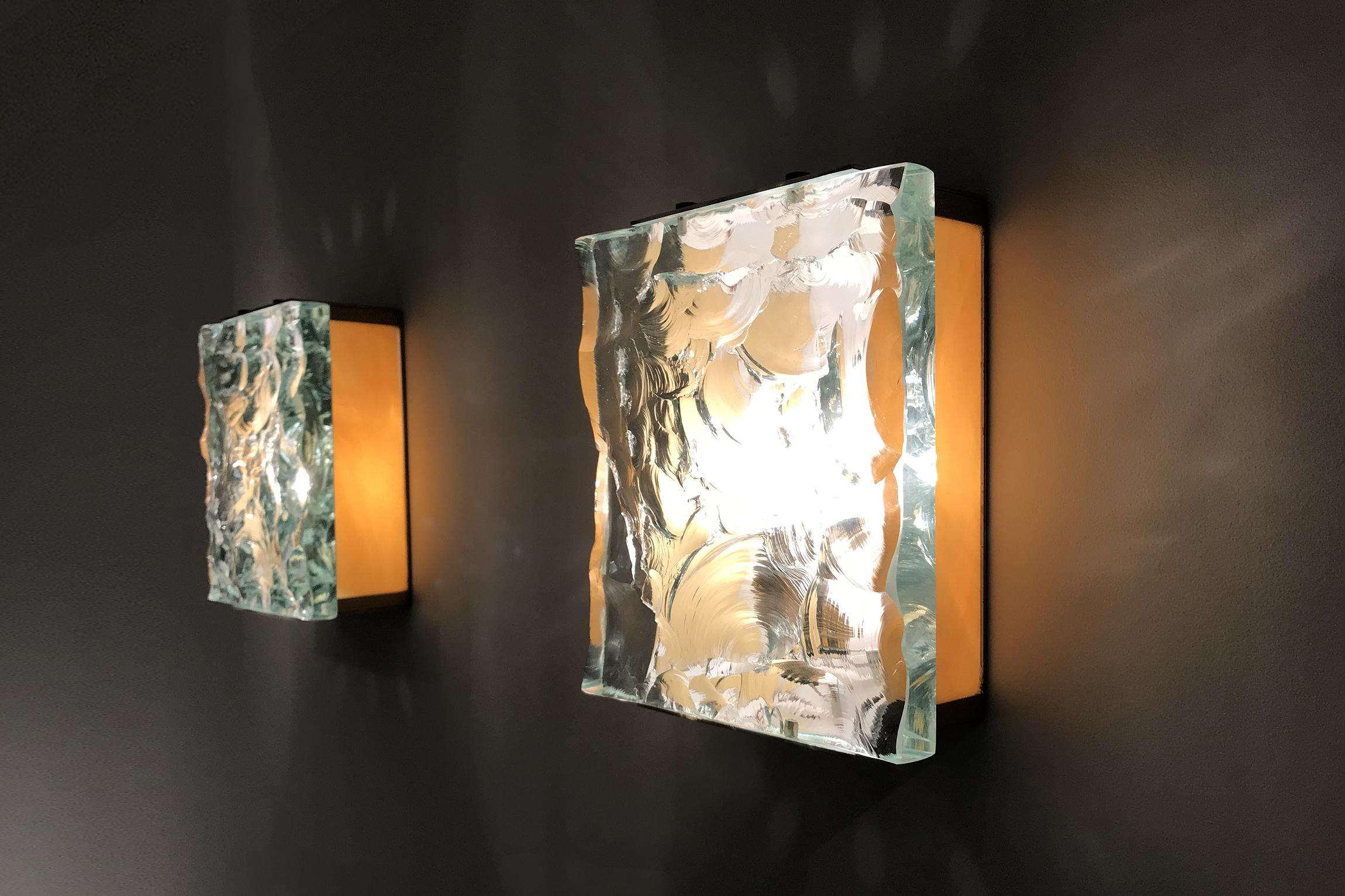 Italian Two pairs of Brass & Crystal Glass Wall Sconces By Max Ingrand for Fontana Arte