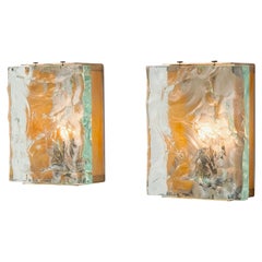 Two pairs of Brass 
Crystal Glass Wall Sconces By Max Ingrand for Fontana Arte
