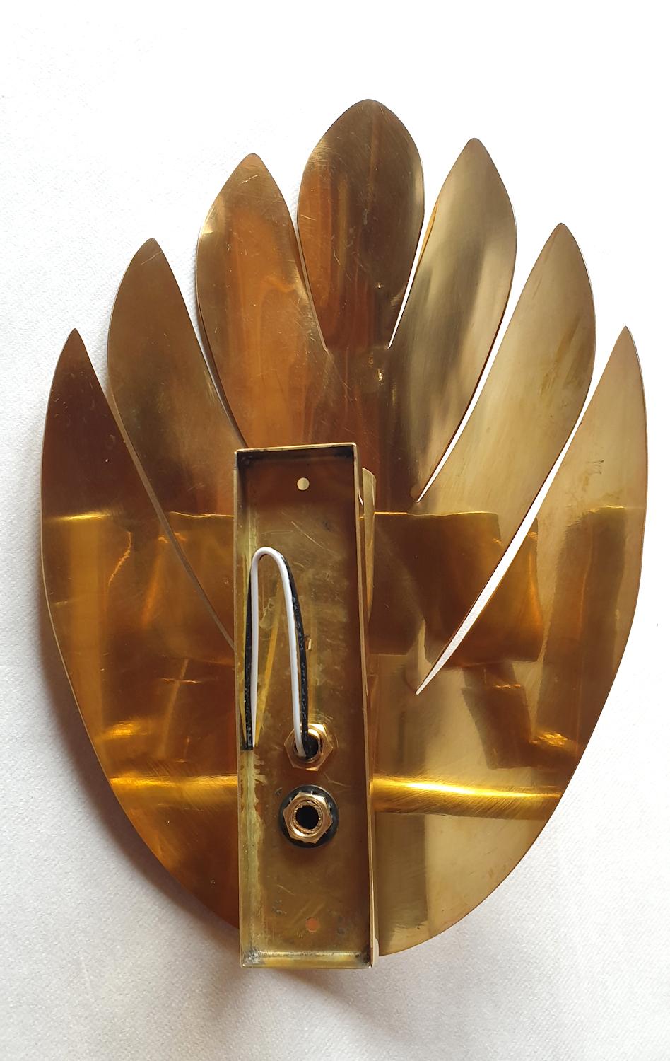 Late 20th Century Pair of Brass Leaf Mid-Century Modern Sconces, Maison Jansen Style, 1970s