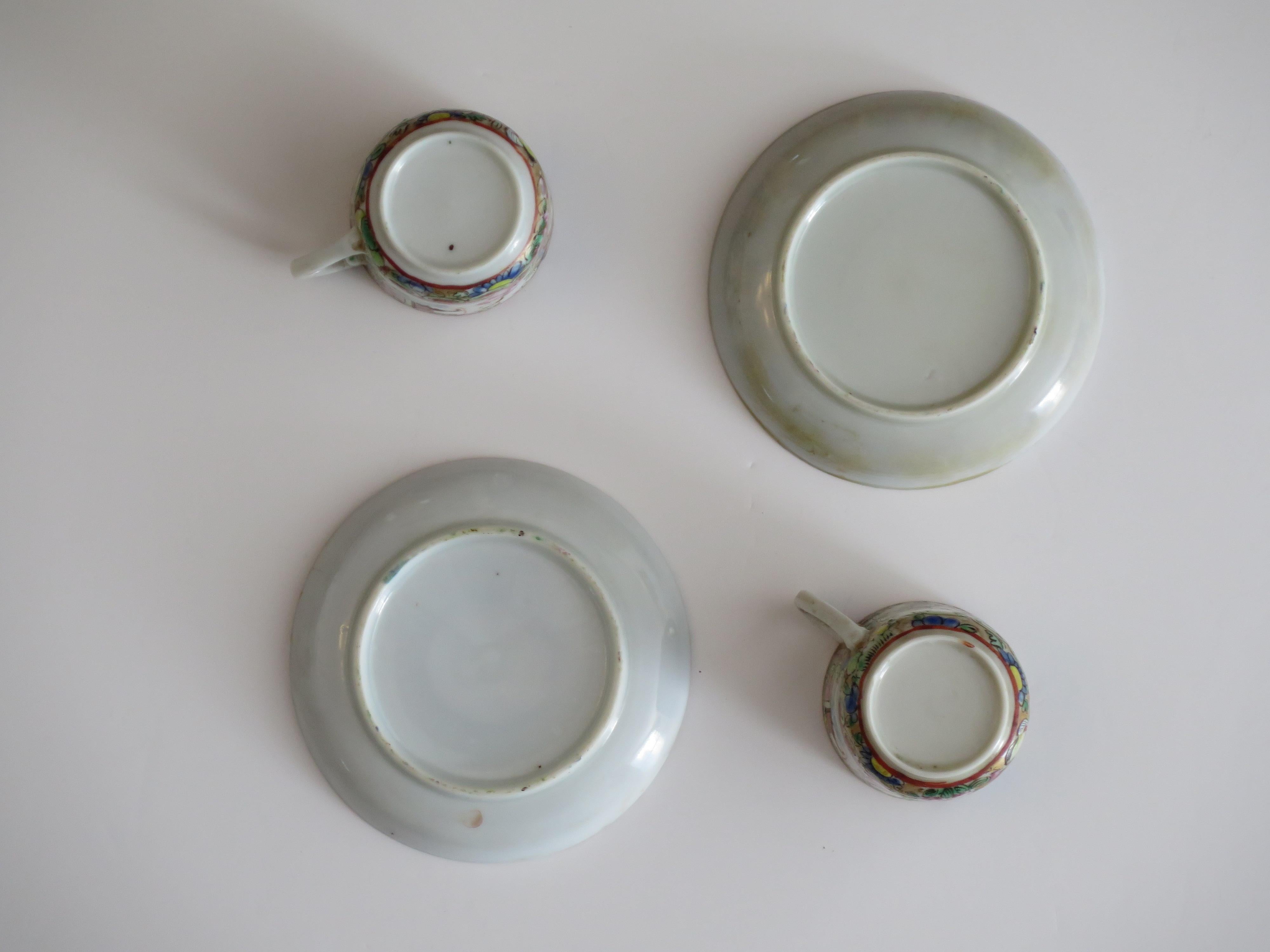 Two PAIRs of Chinese Export Cups and Saucers egg-shell porcelain, Qing 19th C For Sale 9