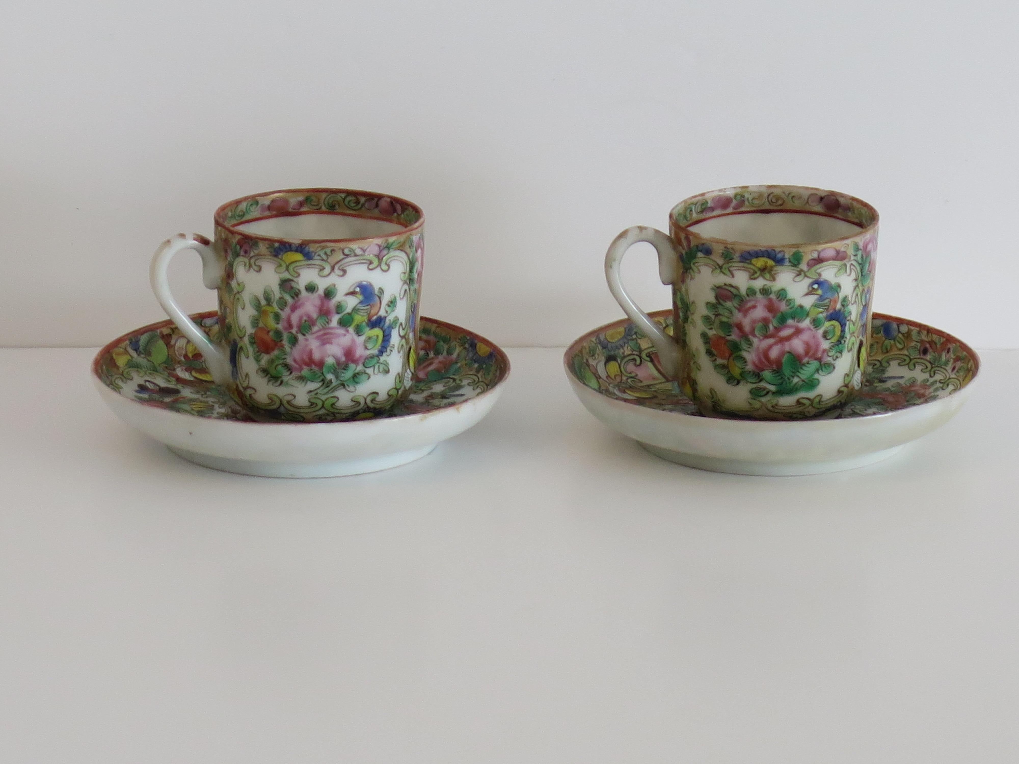 This is Two PAIRS of Chinese export Cups and Saucers made from eggshell porcelain and hand painted in the very decorative Rose Medallion pattern, which we date to the 19th century, Qing dynasty, circa 1850.

This listing is for TWO Pairs of Cups and