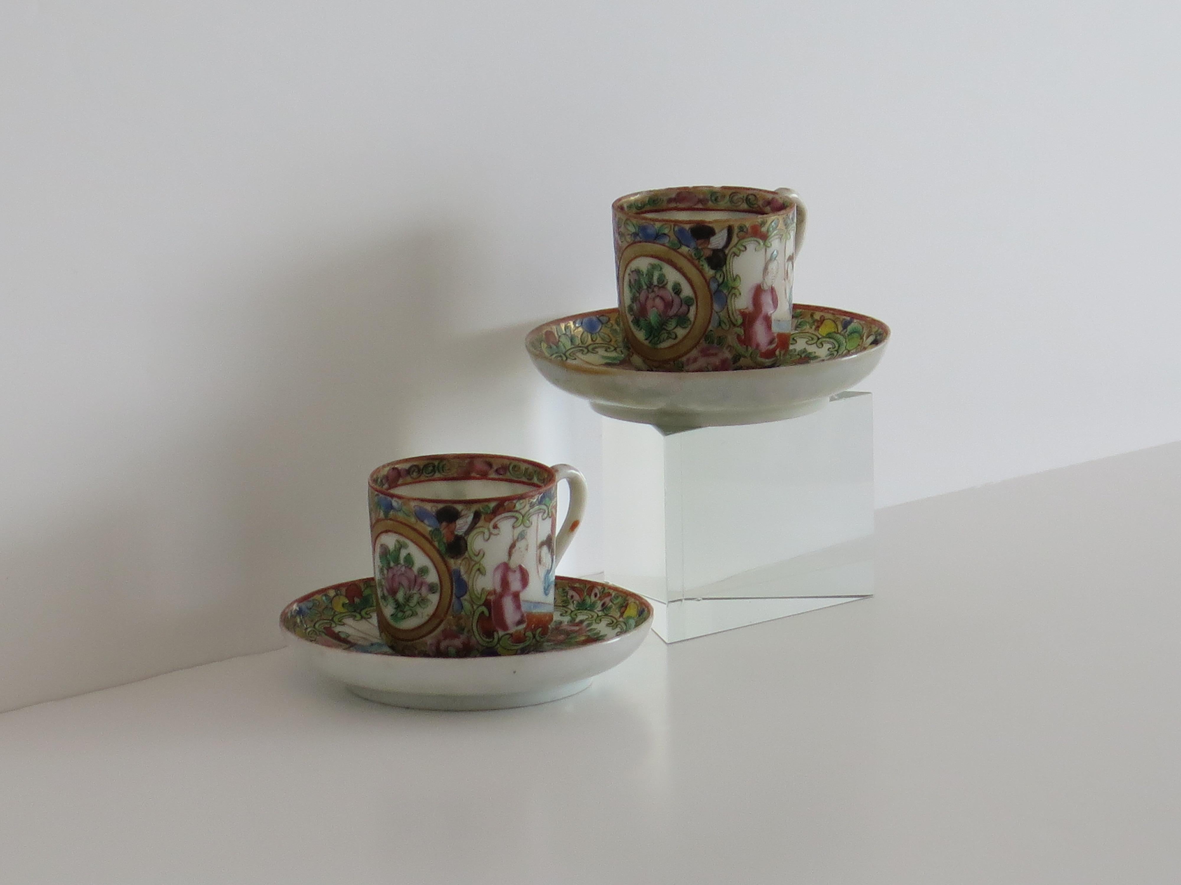 Hand-Painted Two PAIRs of Chinese Export Cups and Saucers egg-shell porcelain, Qing 19th C For Sale