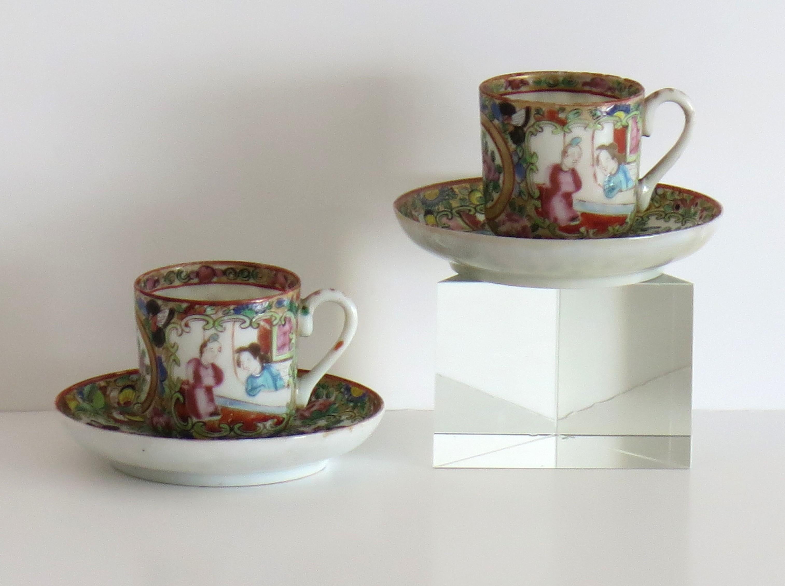 19th Century Two PAIRs of Chinese Export Cups and Saucers egg-shell porcelain, Qing 19th C For Sale