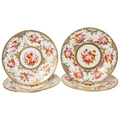 Two Pairs of Coalport Plates Hand Painted with Flowers, England, circa 1820
