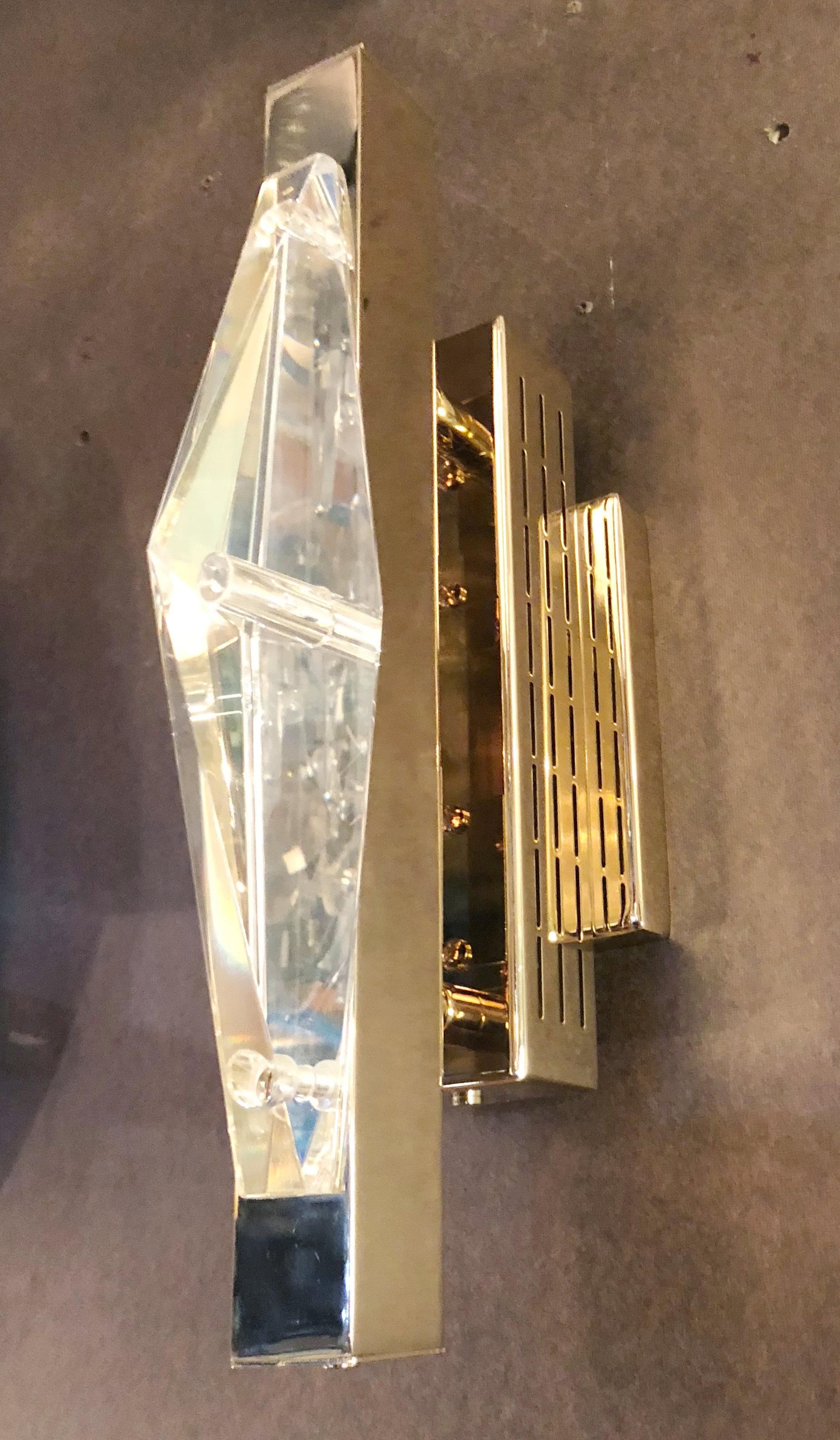 Mid-Century Modern Two Pairs of Crystal Gold Sconces / Flush Mounts by Fabio Ltd