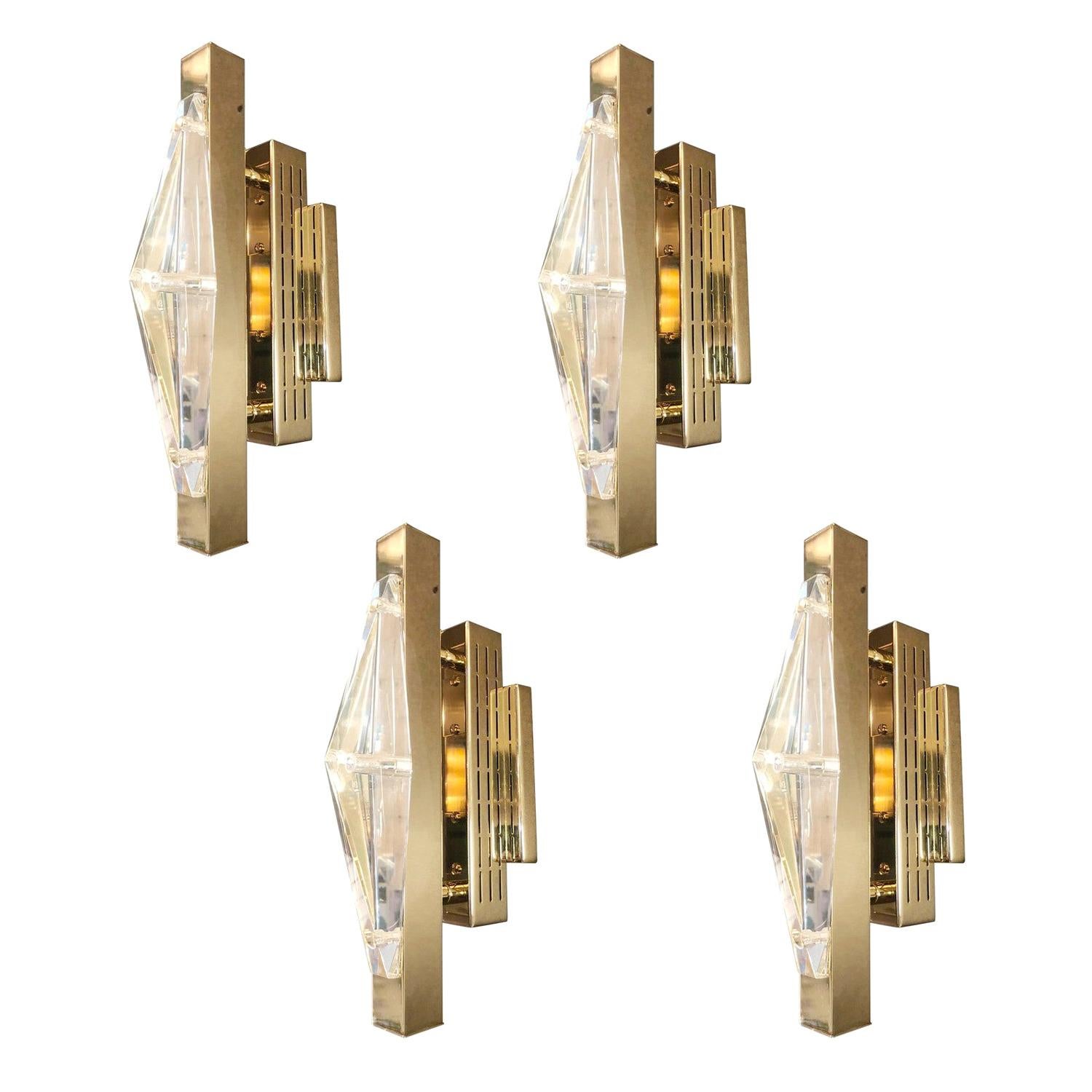 Two Pairs of Crystal Gold Sconces / Flush Mounts by Fabio Ltd