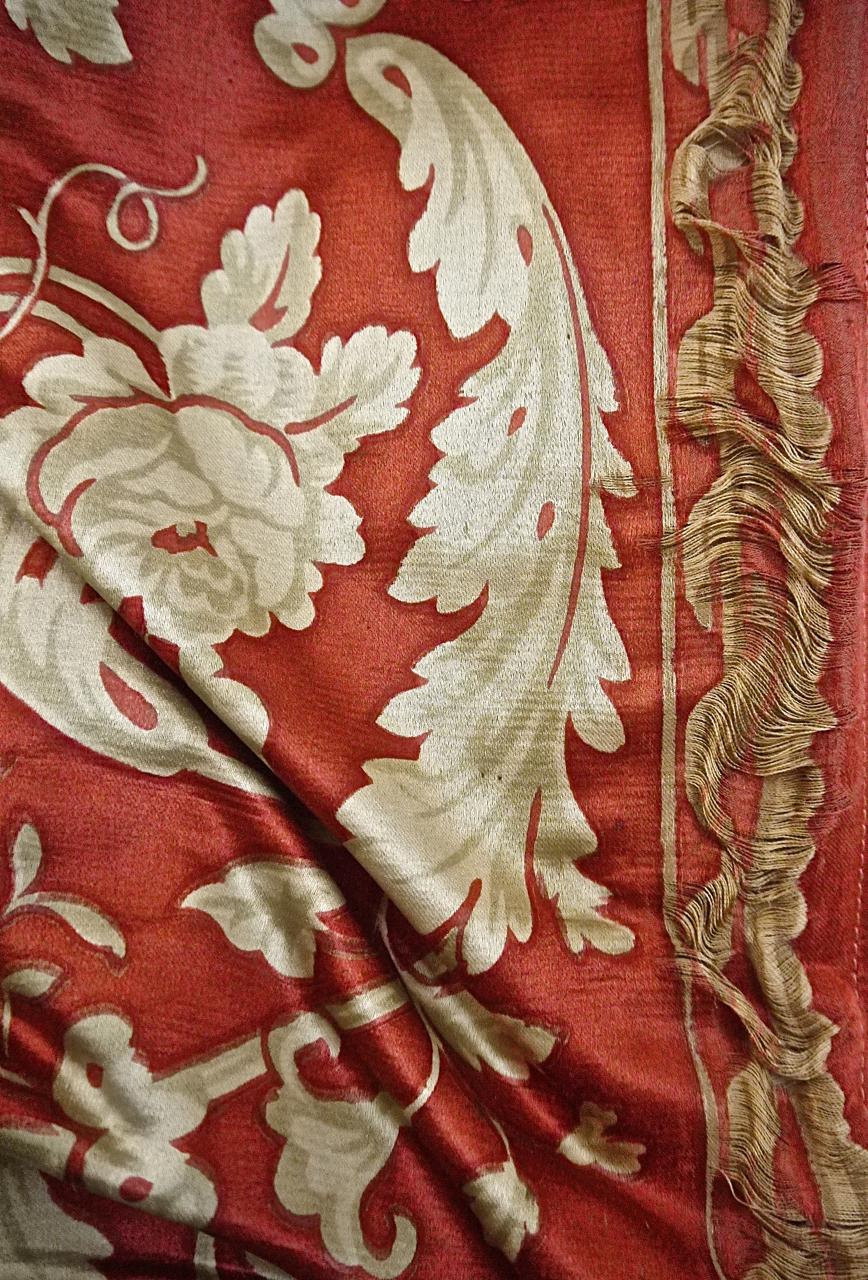 Two Pairs of Dark Coral Dull Gold Silk Curtains French 19th Century 9