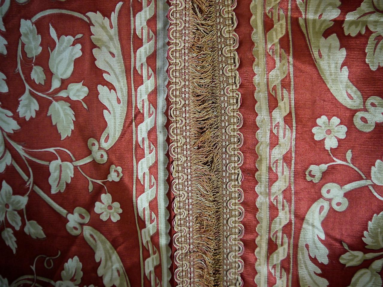 Two Pairs of Dark Coral Dull Gold Silk Curtains French 19th Century 10