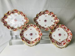 Dos Pares de Platos de Porcelana Derby Pintados a Mano Inglaterra, Circa 1810