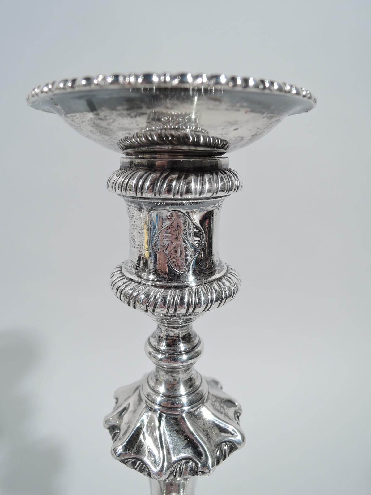 Two Pairs of English Georgian Sterling Silver Candlesticks 1