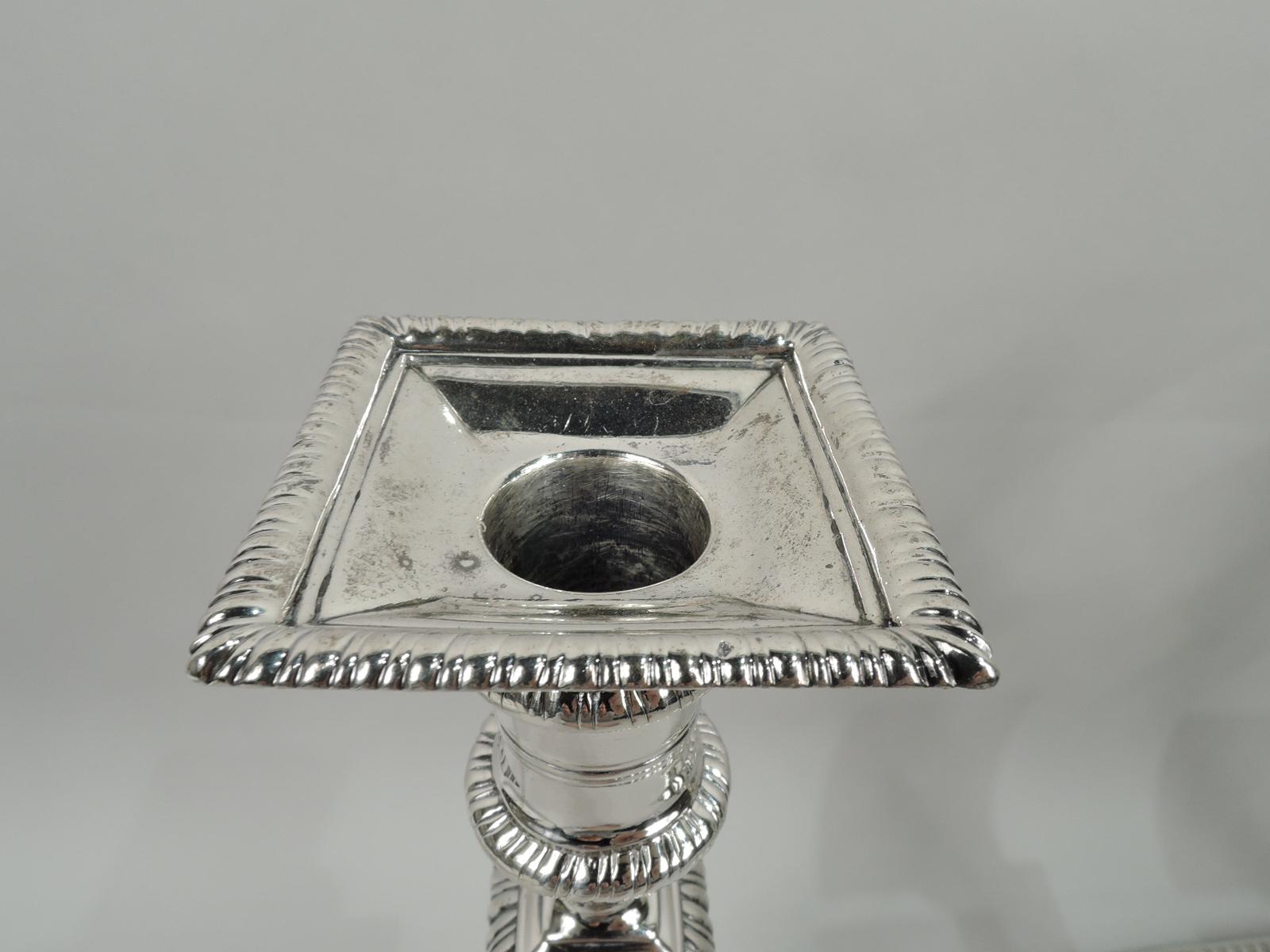 Two Pairs of English Mid-Century Georgian Sterling Silver Candlesticks In Good Condition In New York, NY