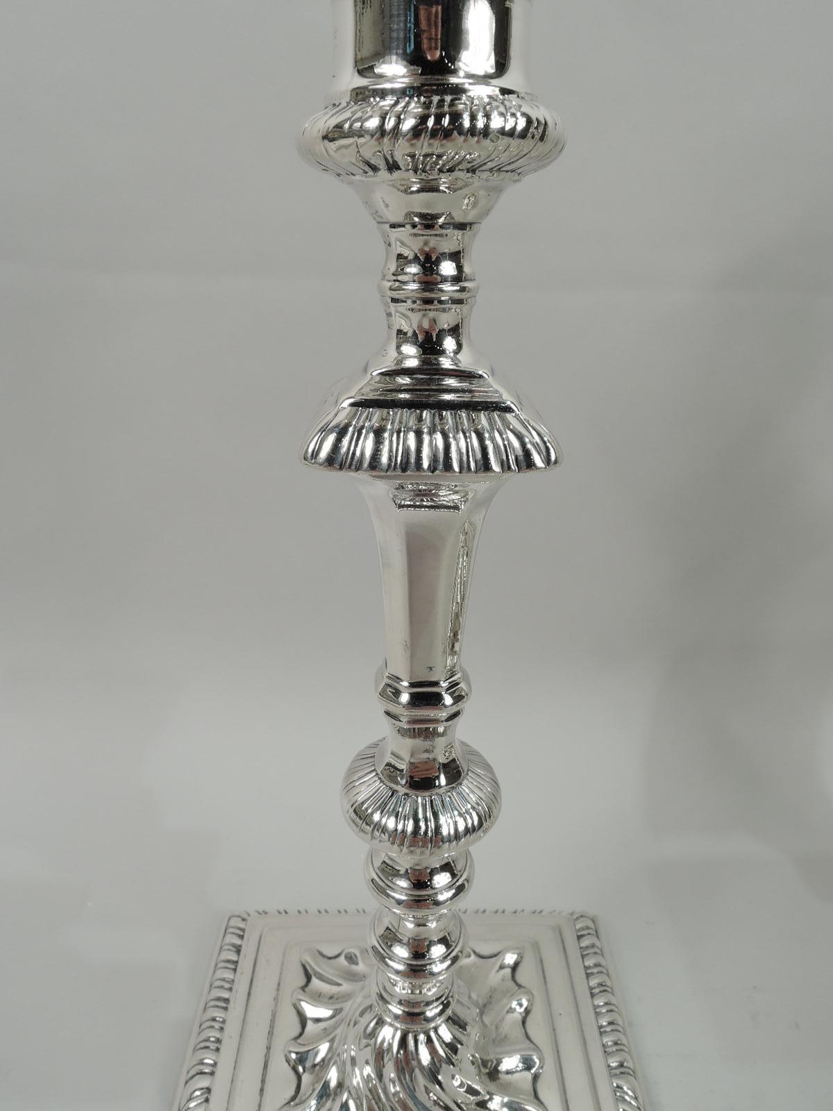 18th Century Two Pairs of English Mid-Century Georgian Sterling Silver Candlesticks
