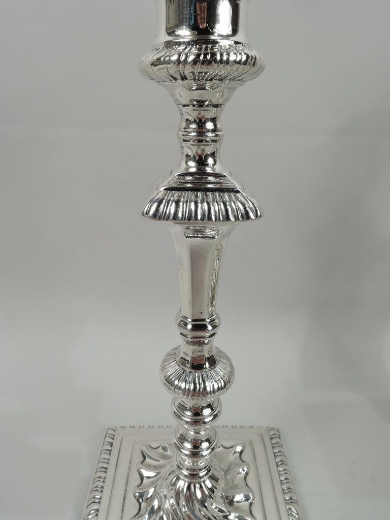 18th Century Two Pairs of English Mid-Century Georgian Sterling Silver Candlesticks For Sale