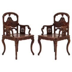 Pair of English Regency Style Rosewood Faux Bamboo Armchairs
