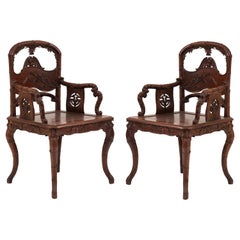 Pair of English Regency Style Rosewood Faux Bamboo Armchairs