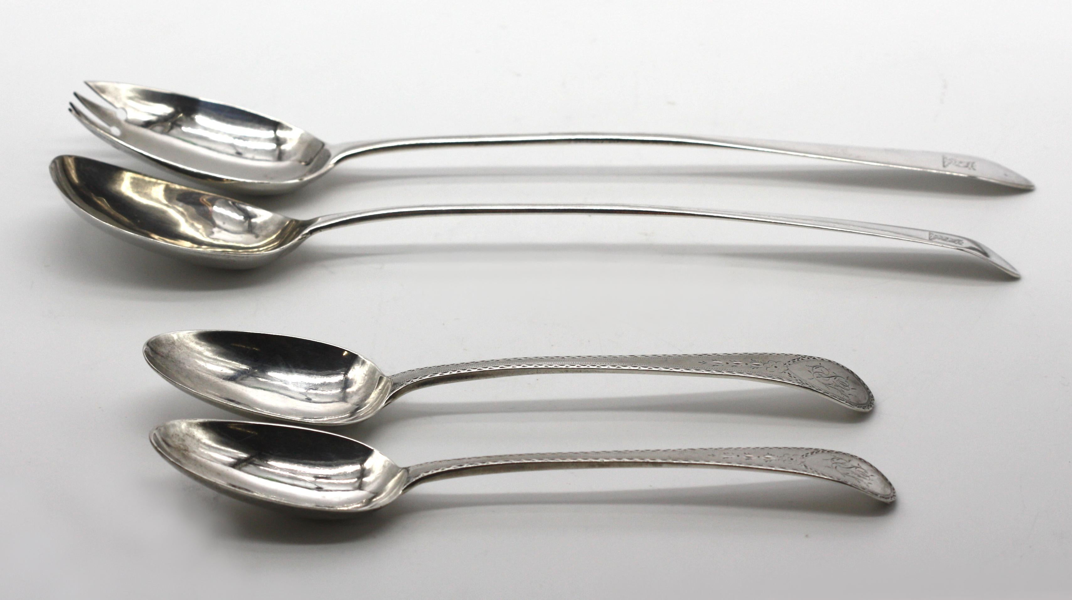 Two Pairs of English Silver Serving Spoons. For Sale 6