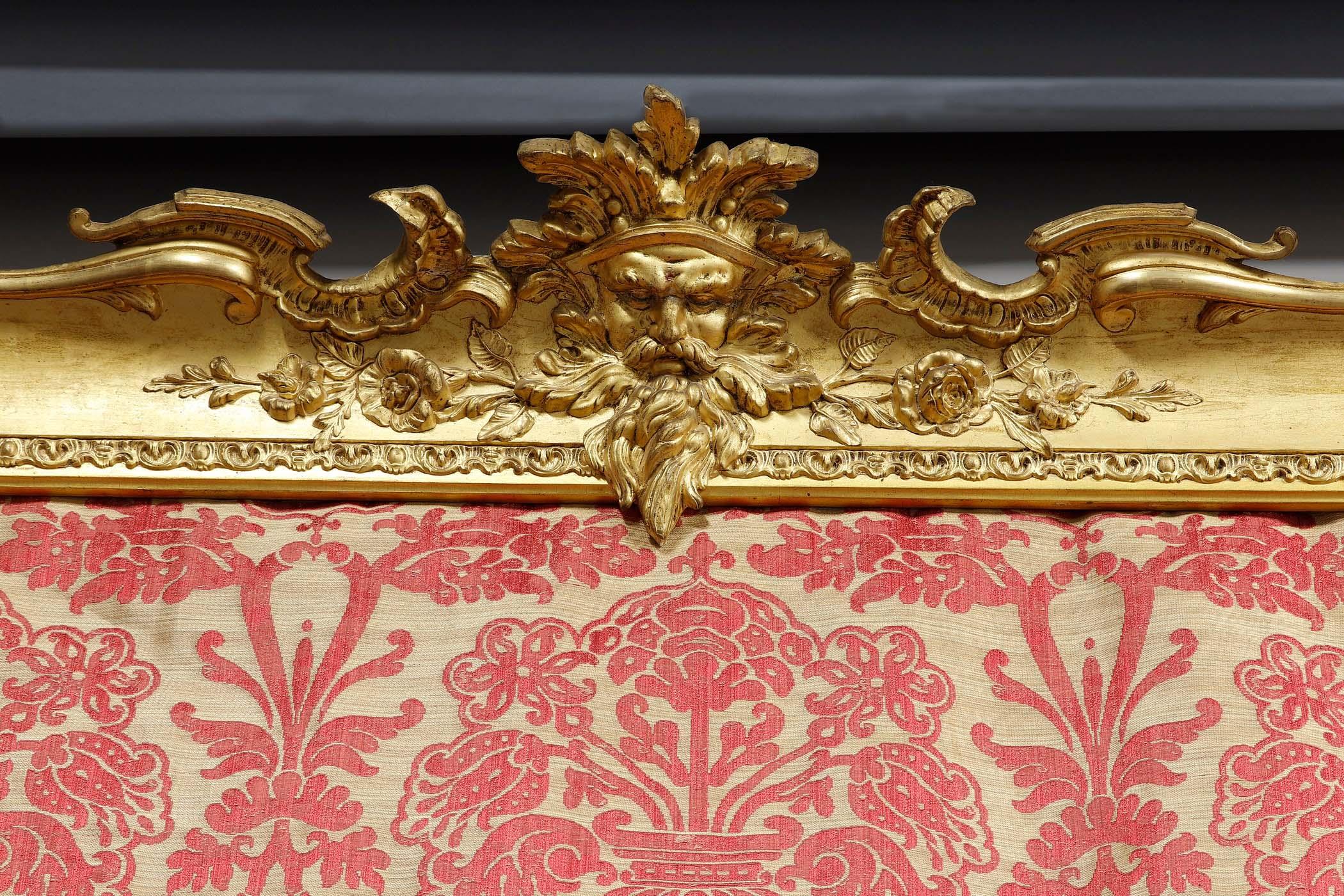 Mid-19th Century Two Pairs of Fadini-Borghi Curtains and Their Valances Topped by a Gilded Wood