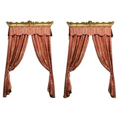 Antique Two Pairs of Fadini-Borghi Curtains and Their Valances Topped by a Gilded Wood