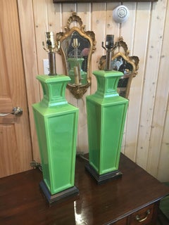 Two Pairs of Frederick Cooper Hollywood Regency Table Lamps, Great Apple Green