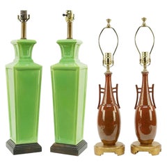 Retro Two Pairs of Frederick Cooper Hollywood Regency Table Lamps, Great Apple Green