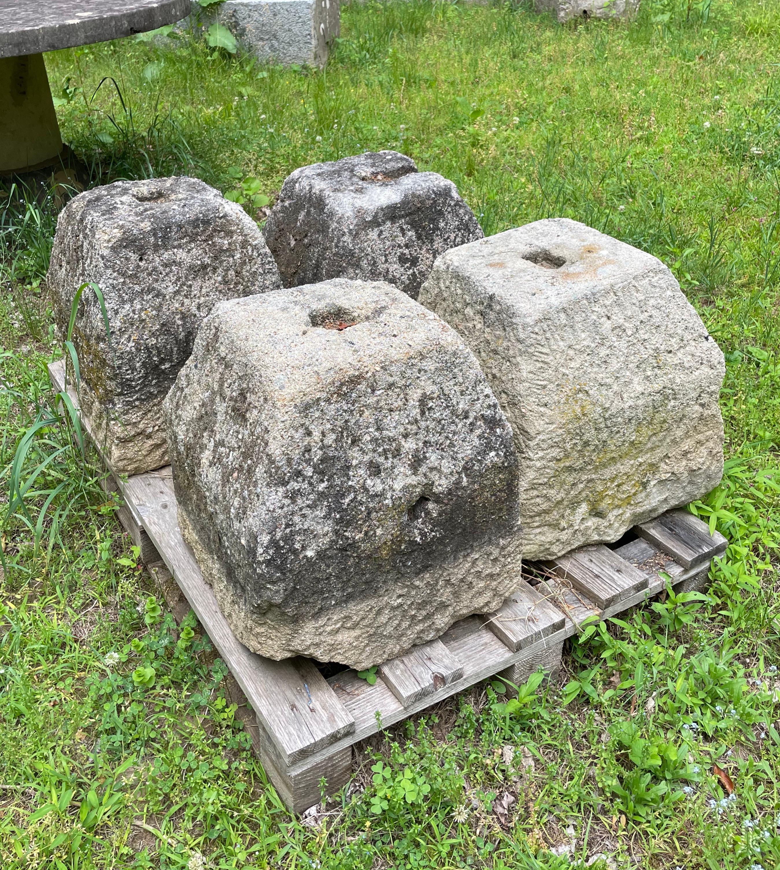 Two Pairs of French 18th C Hand-Carved Stone Bench or Table Bases In Good Condition For Sale In Woodbury, CT