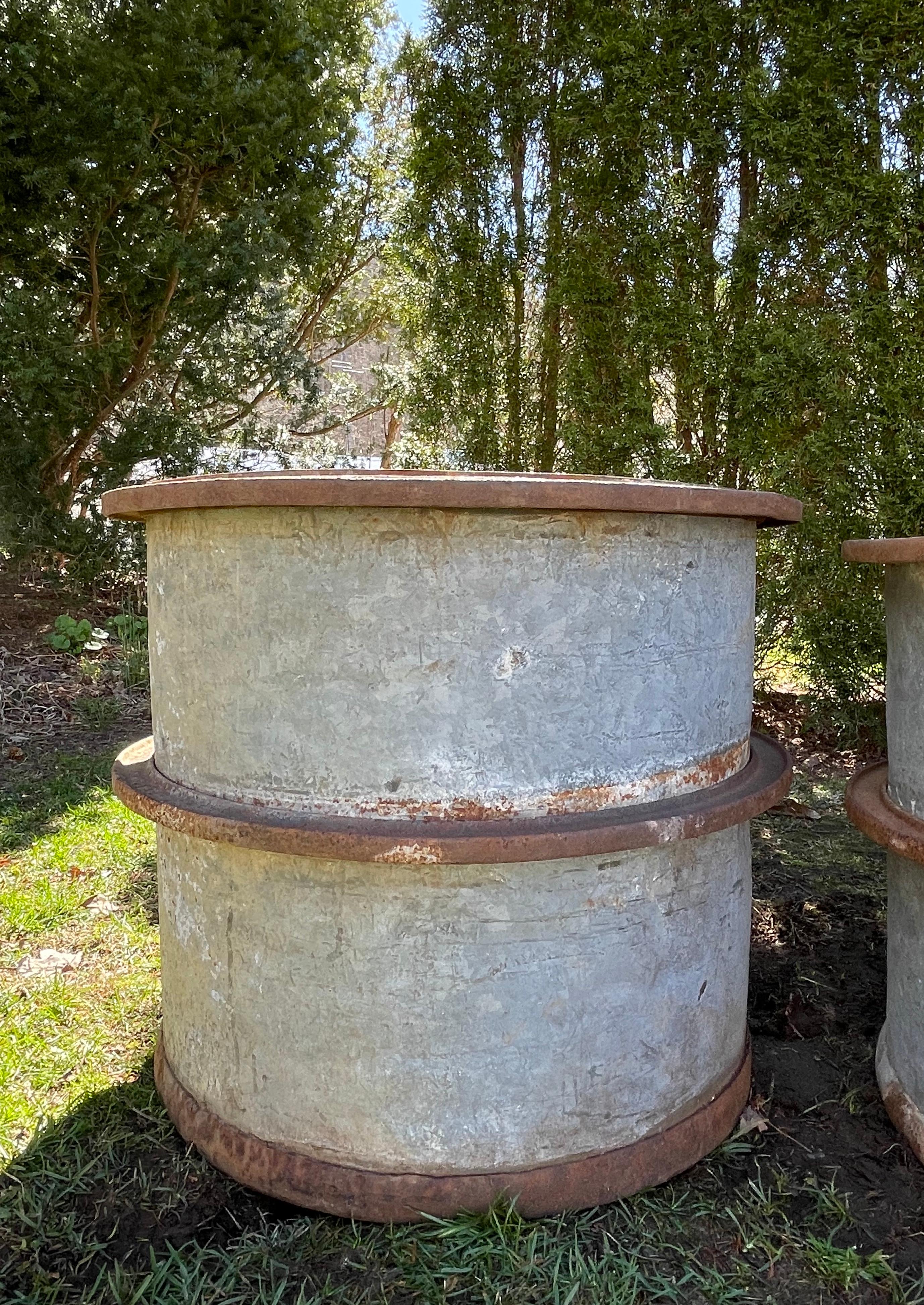 Two Pairs of French Galvanized Steel and Iron Tubs/Planters 3