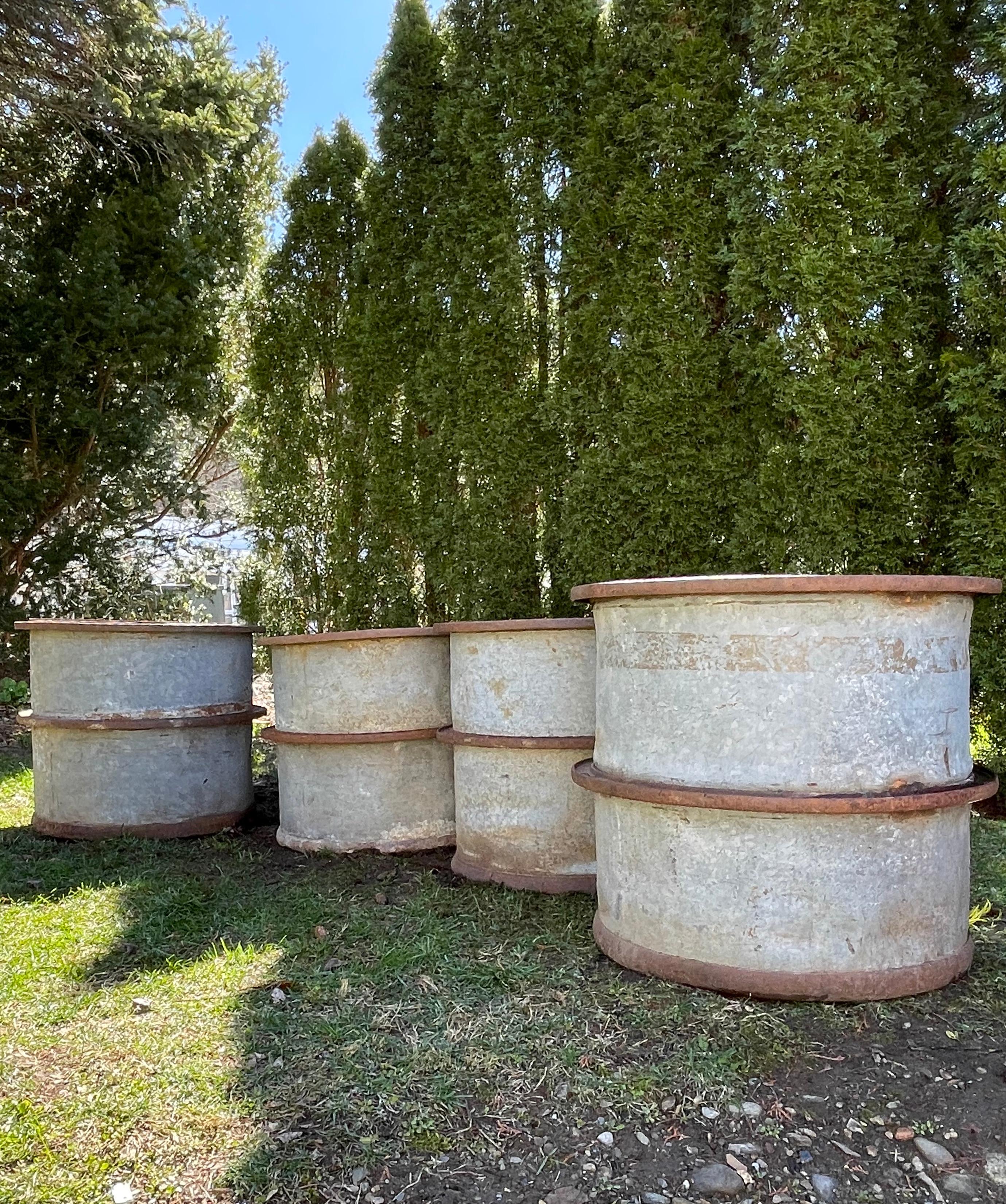 Cast Two Pairs of French Galvanized Steel and Iron Tubs/Planters