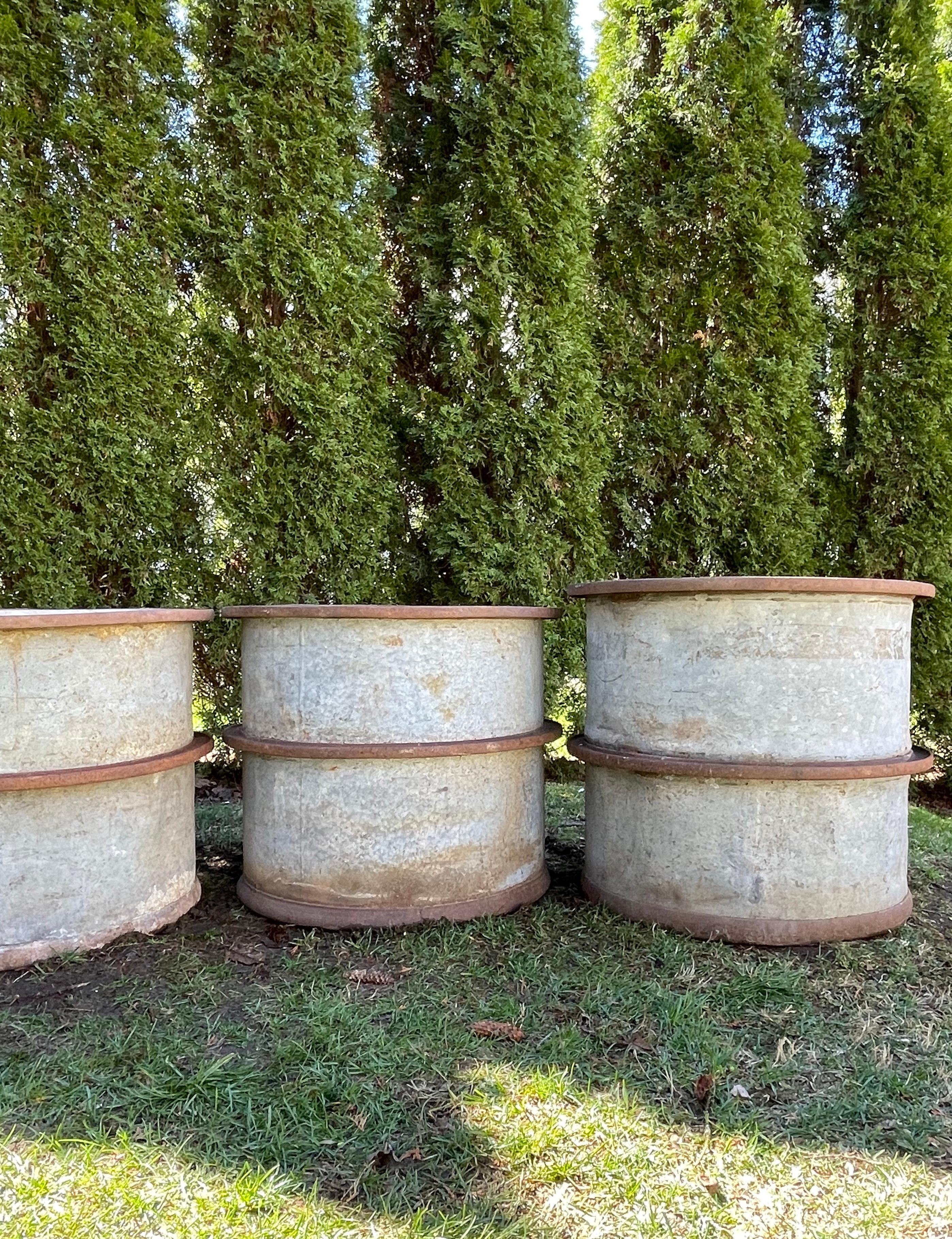 Two Pairs of French Galvanized Steel and Iron Tubs/Planters In Good Condition In Woodbury, CT