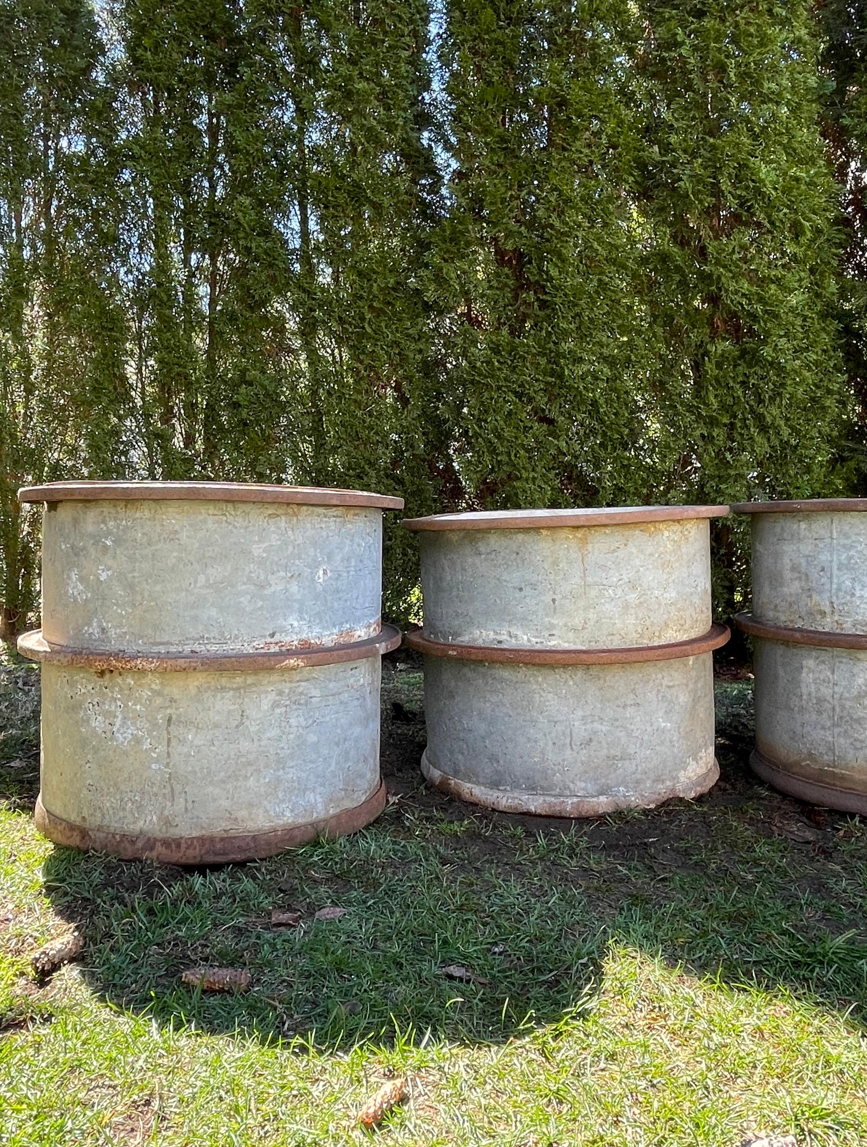 20th Century Two Pairs of French Galvanized Steel and Iron Tubs/Planters