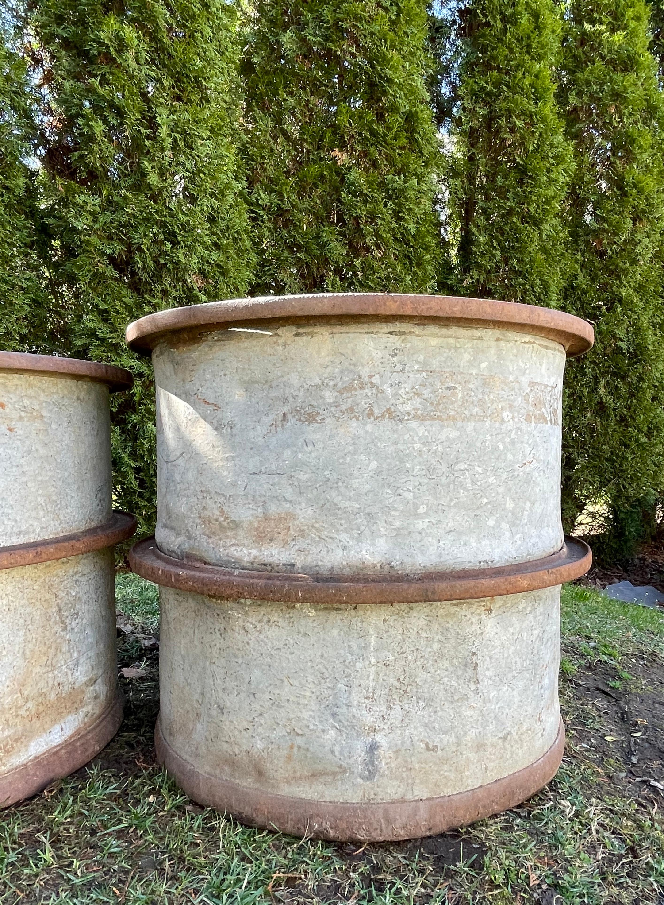 Two Pairs of French Galvanized Steel and Iron Tubs/Planters 2