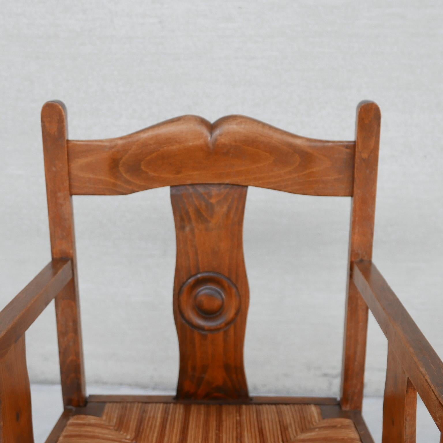 Two Pairs of French Mid-Century Rush Oak Armchairs For Sale 7