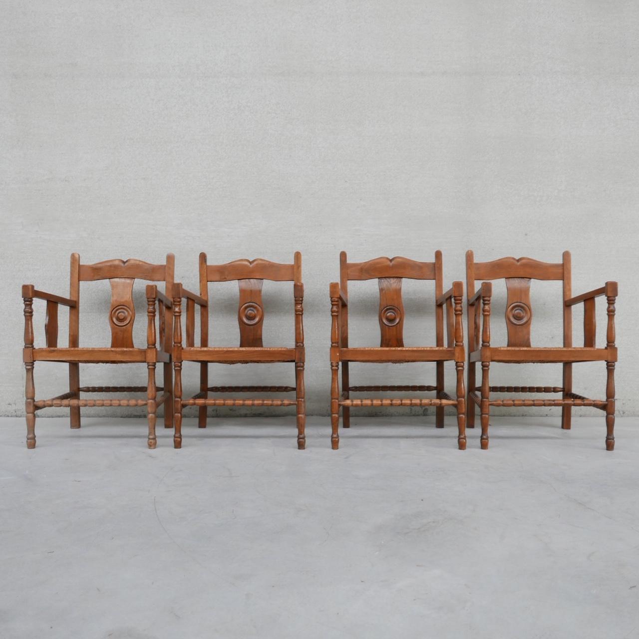 Paar französische Sessel aus Binsen-Eiche aus der Mitte des Jahrhunderts im Angebot 2