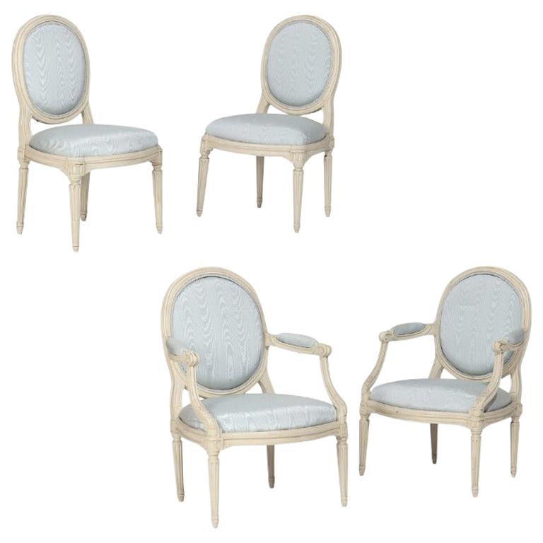 Two Pairs of French White Painted Louis XVI Chairs, Signed Nadal, 1733-1783