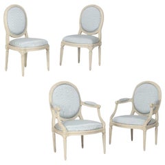 Antique Two Pairs of French White Painted Louis XVI Chairs, Signed Nadal, 1733-1783