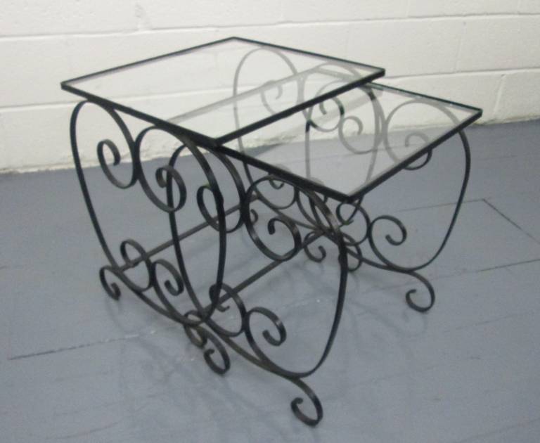 Mid-20th Century Two Pairs of French Wrought Iron Nest of Tables For Sale