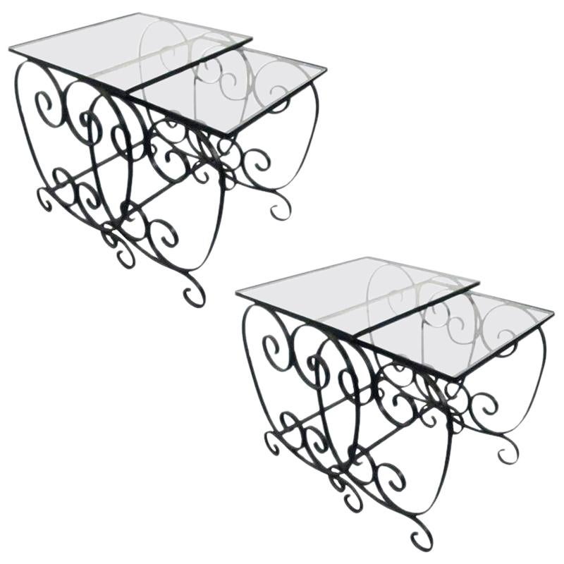 Two Pairs of French Wrought Iron Nest of Tables