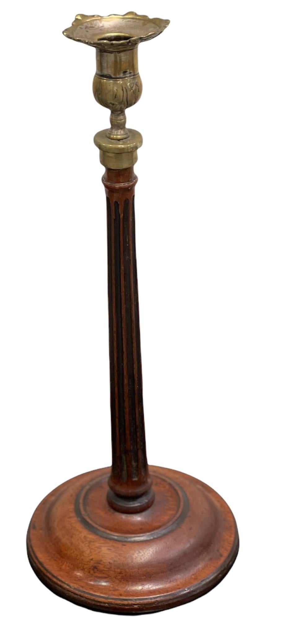 Hand-Carved Two Pairs of George II '18th Century' Mahogany and Brass Candlesticks For Sale