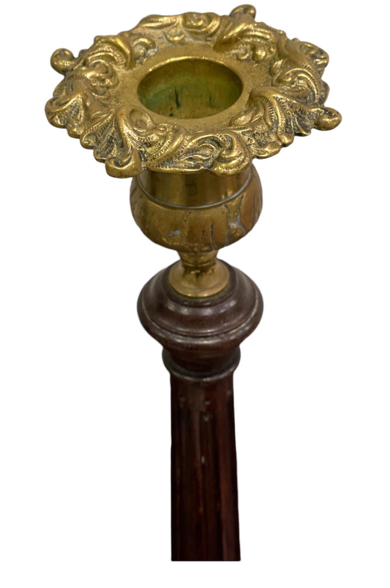 Two Pairs of George II '18th Century' Mahogany and Brass Candlesticks For Sale 1