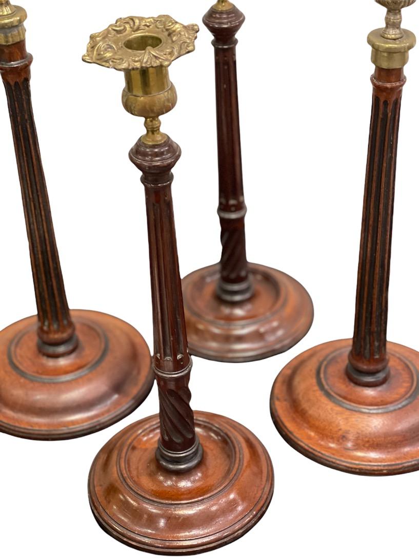 Two Pairs of George II '18th Century' Mahogany and Brass Candlesticks For Sale 3