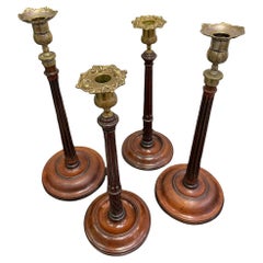 Two Pairs of George II '18th Century' Mahogany and Brass Candlesticks