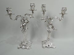Deux paires de candélabres en argent Art Nouveau Rococo allemand à 2 lumières