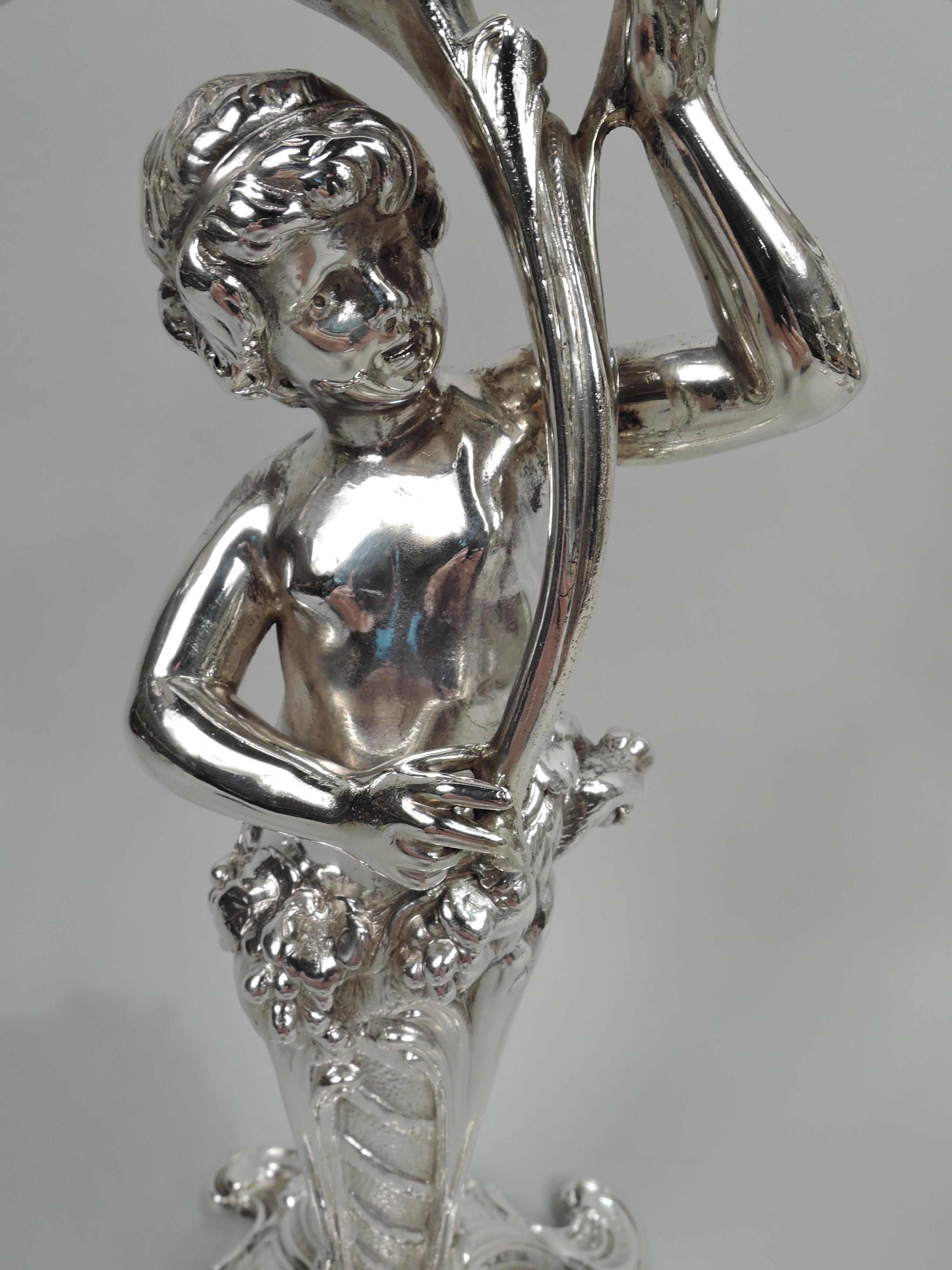 Due coppie di candelabri tedeschi Art Nouveau Rococò a 2 luci in argento in vendita 1