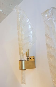 Pair of Gold Murano Glass Leaf Sconces, Barovier Style, Mid-Century Modern 1960s
