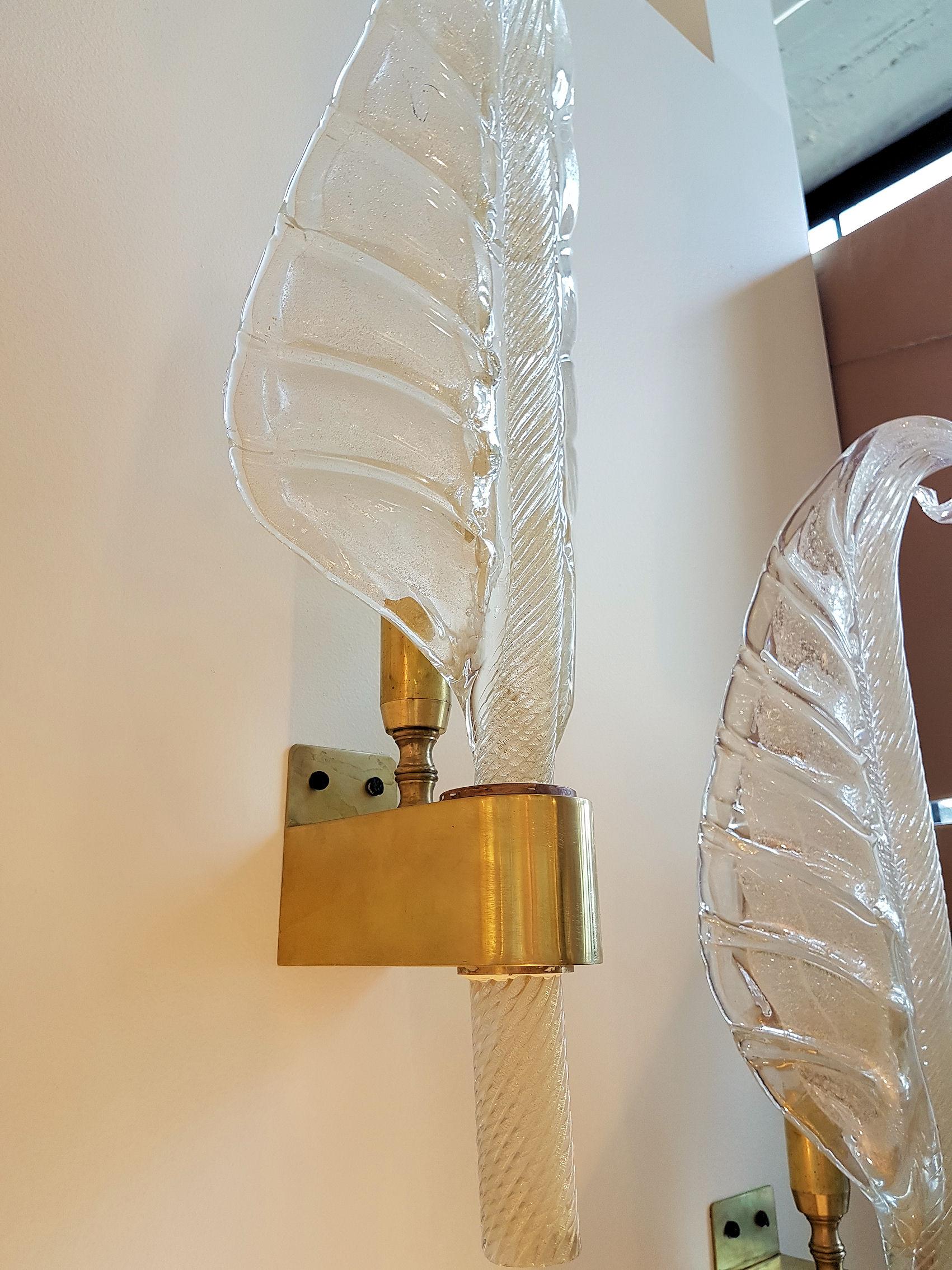 Italian Two Pairs of Gold Murano Glass Leaf Sconces, Barovier Style, Mid-Century Modern