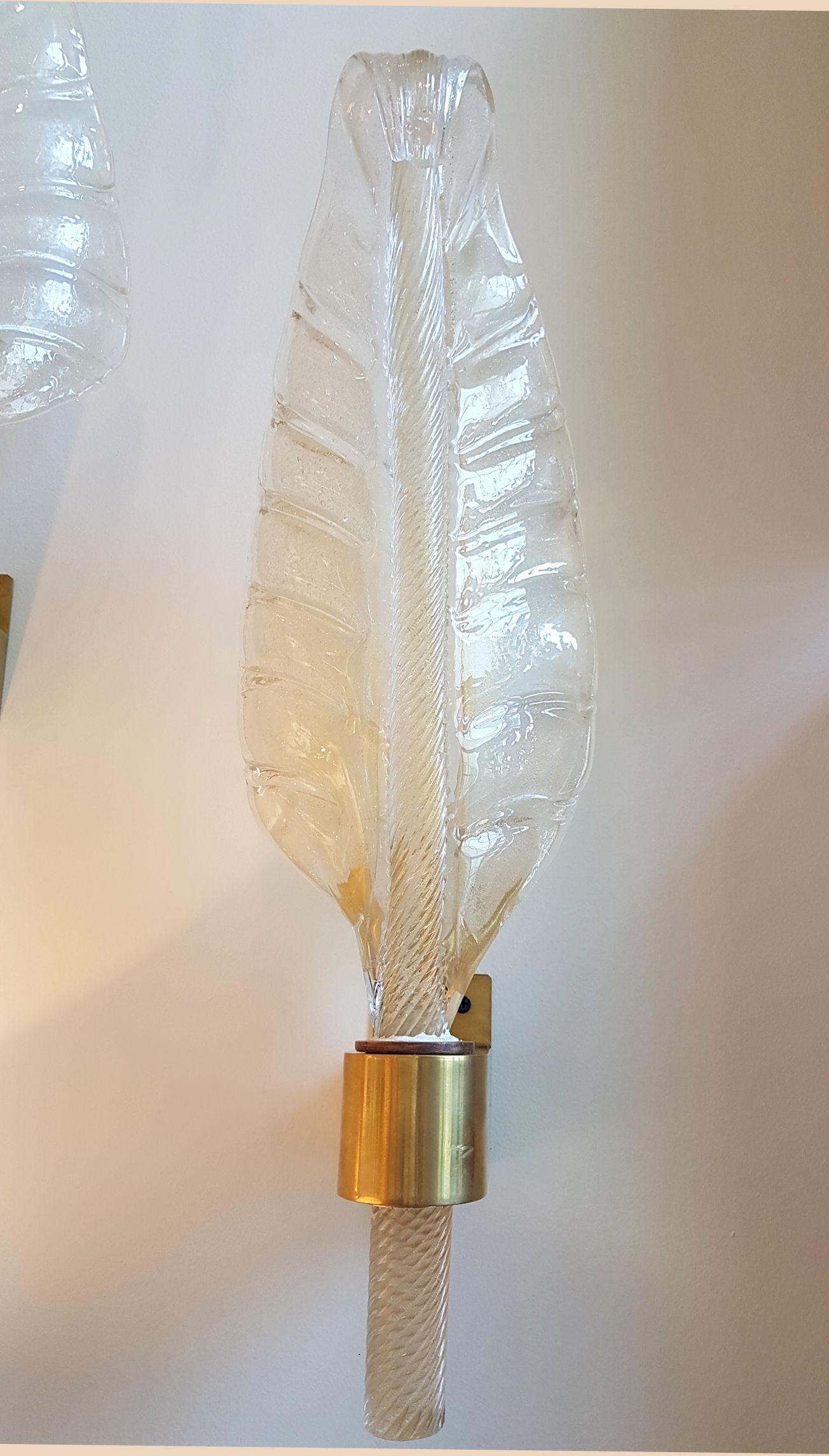 Hand-Crafted Two Pairs of Gold Murano Glass Leaf Sconces, Barovier Style, Mid-Century Modern