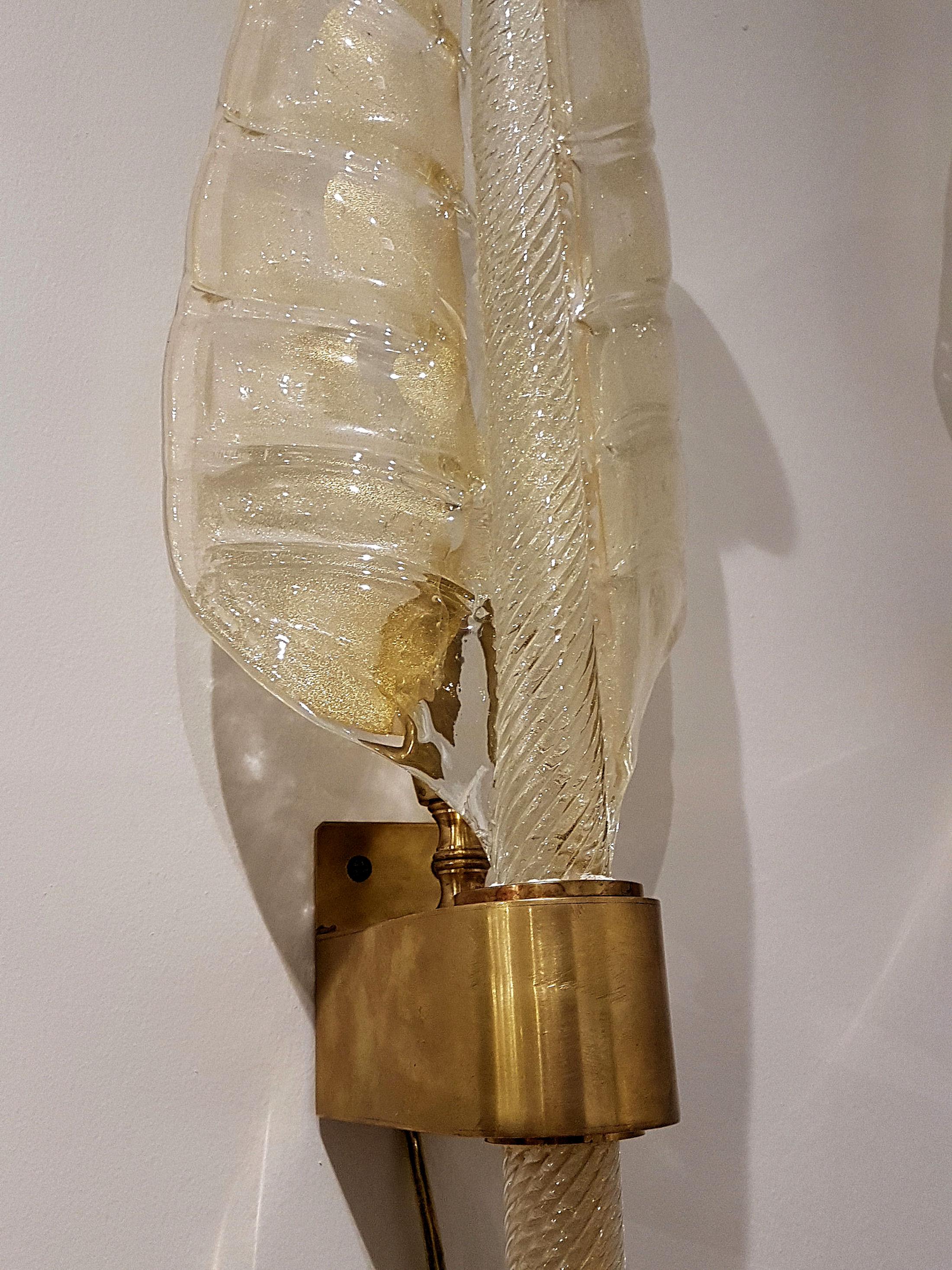 Two Pairs of Gold Murano Glass Leaf Sconces, Barovier Style, Mid-Century Modern 2