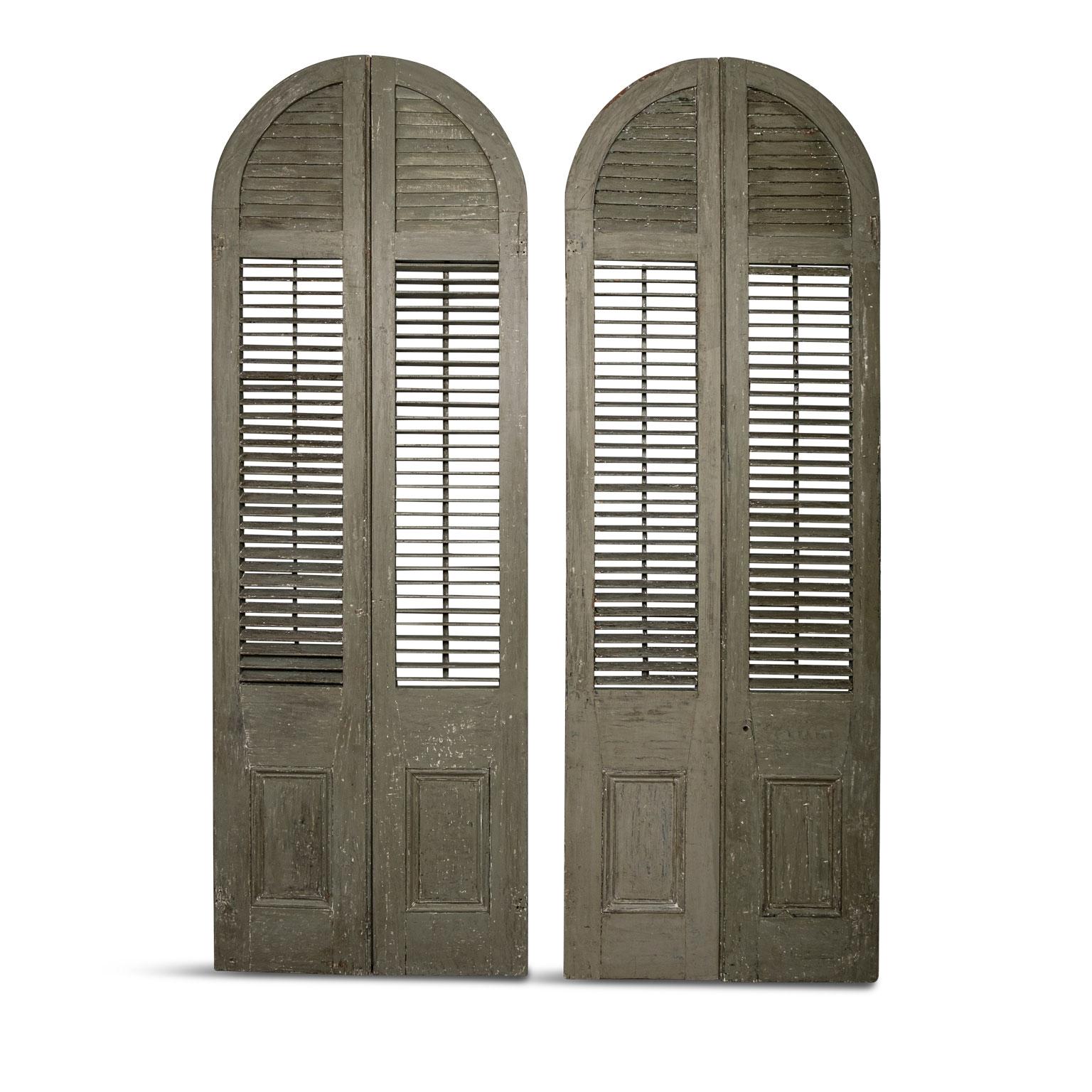 Two Pairs of Green-Painted Arched Shutters 2