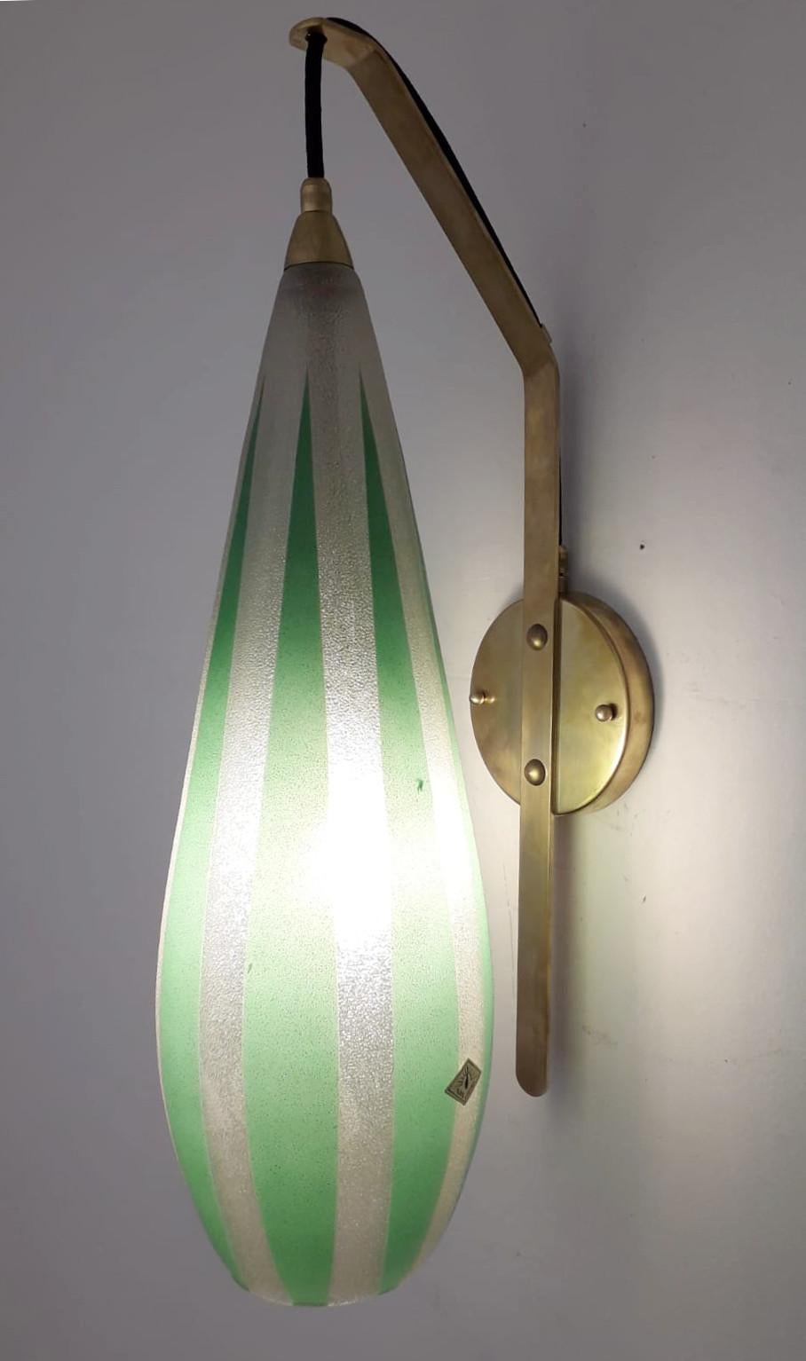 Mid-Century Modern Pair of Green Stripes Sconces