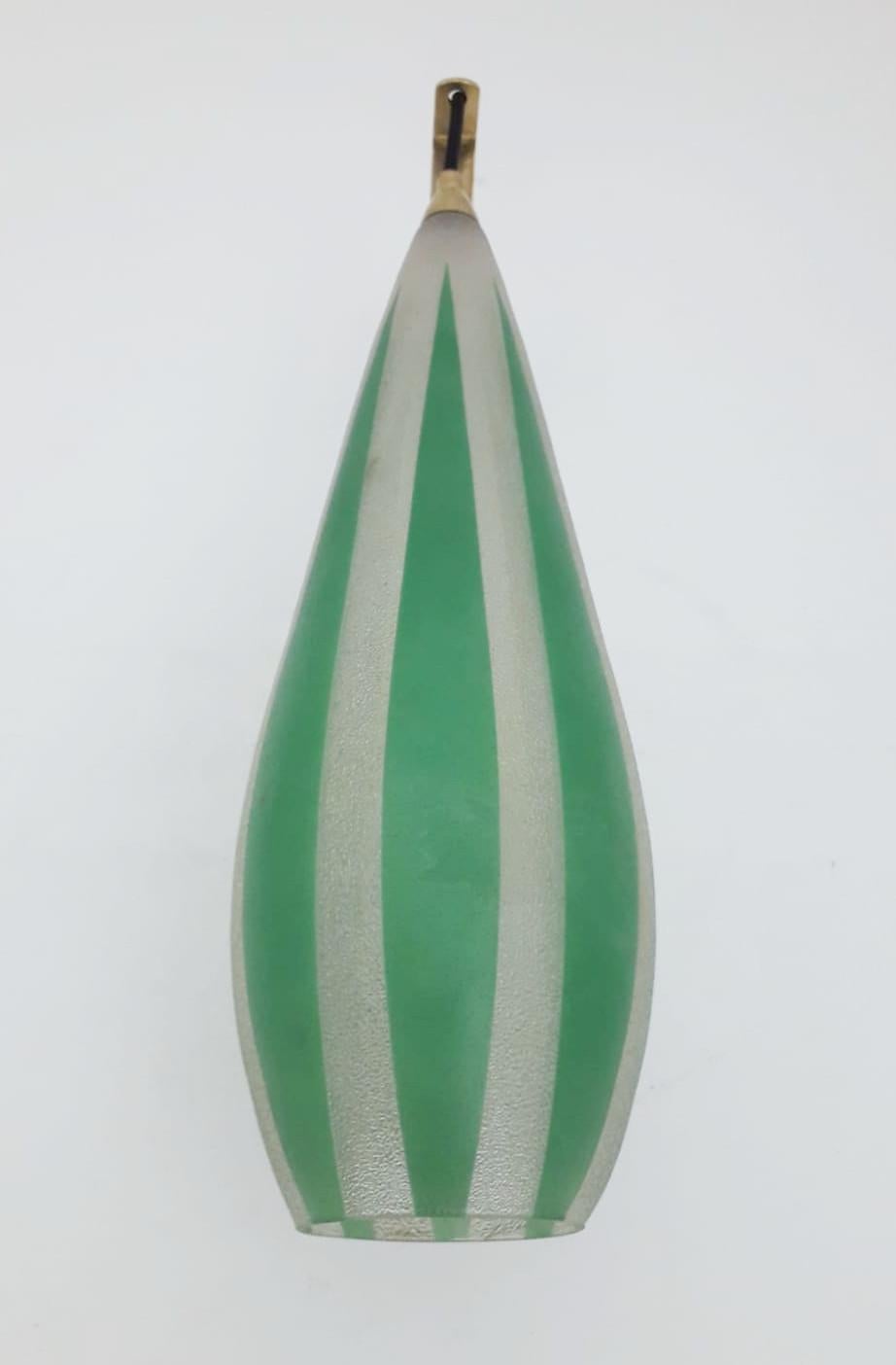 Glass Pair of Green Stripes Sconces